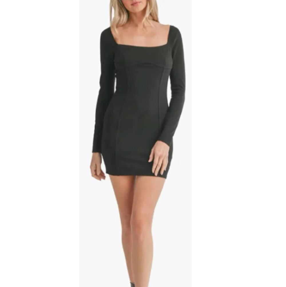 New ~ LUSH NORDSTROM ~ Women's Black Long Sleeve Corset Bust Mini Dress Size M